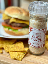 Load image into Gallery viewer, Cool Ranch Salt used as seasoning on fries and broccoli – ranch-style herb salt