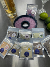Load image into Gallery viewer, Assorted mini cocktail salts paired with a handmade ceramic cocktail rimmer dish