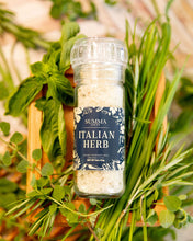 Load image into Gallery viewer, Ingredients for Italian Herb Salt including rosemary, basil, oregano, chive, and flaky sea salt, styled in a kitchen flat lay