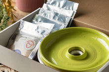 Load image into Gallery viewer, Cocktail rimmer gift set in a box with lime green ceramic rimmer and mini cocktail salt packets