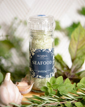 Load image into Gallery viewer, "Seafood Salt with Lemon, Dill, Parsley, and Lemon Basil by Summa Salts – herb blend in glass jar"