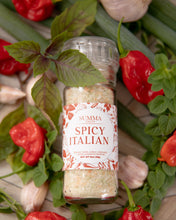 Load image into Gallery viewer, Coarse Spicy Italian Salt blend showing herbs, garlic, and chili flakes