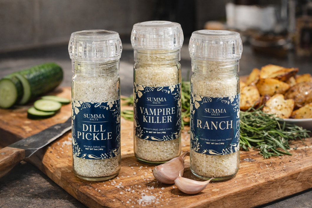 The Starter Bundle, three salt grinders
