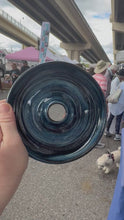 Load and play video in Gallery viewer, Hand-thrown ceramic cocktail rimmer dish held at a local market, showing handmade glaze and center well
